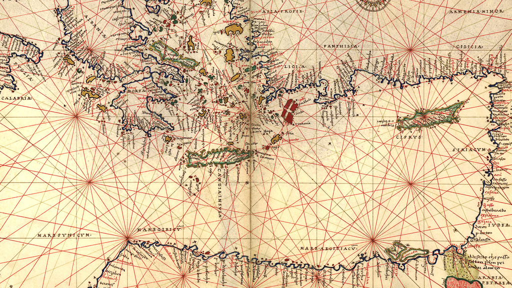 Navigational map of Greece, the Mediterranean and the Levant, from 1544 (Getty Images)