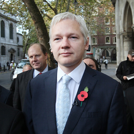 Julian Assange outside the high court in London (Getty)