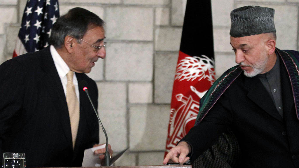 Leon Panetta meets Afghan President Hamid Karzai (Reuters)