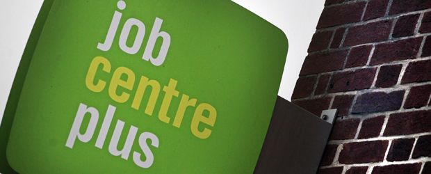 The Jobcentre Plus logo is seen displayed outside the employment office on January 18, 2012 in Trowbridge, England (Getty)
