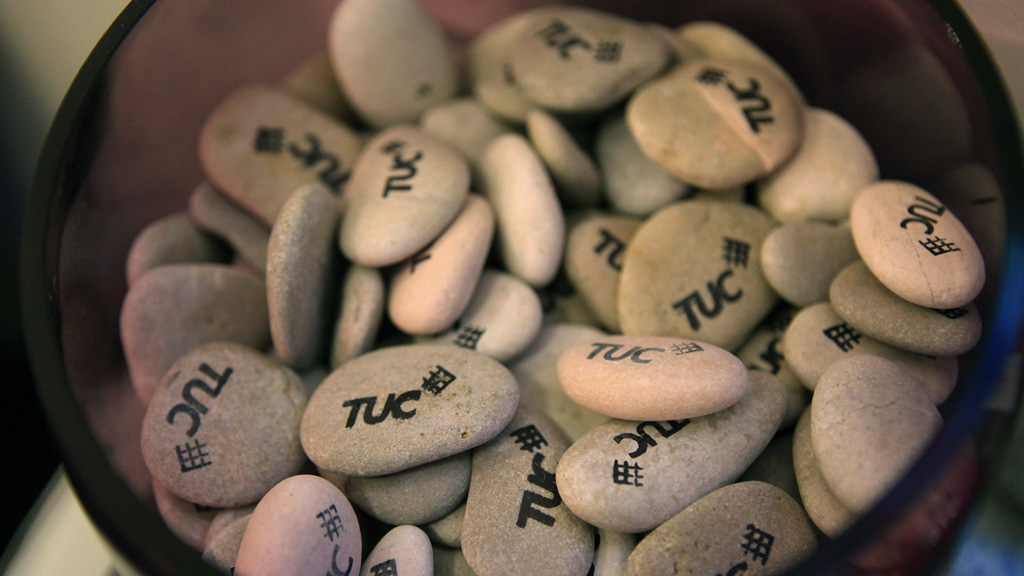 TUC branded pebbles at the organisation's 2011 conference (Getty)