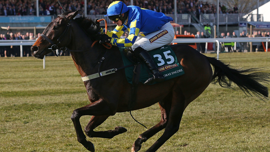 Ryan Mania riding Auroras Encore races to win the John Smiths Grand National Steeple Chase at Aintree Racecourse (Getty)