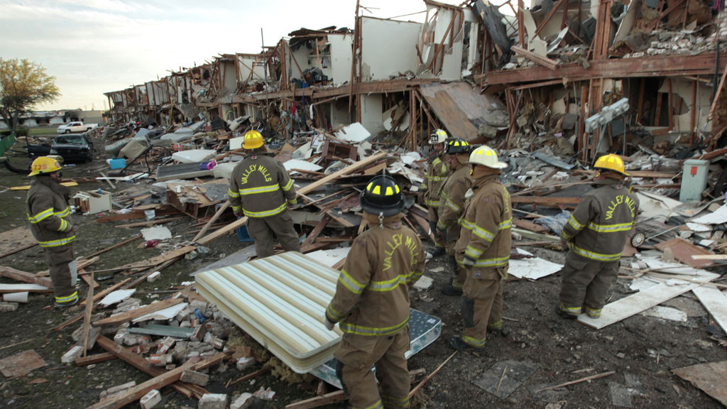 Emergency services in Texas comb through the wreckage of buildings destroyed by a huge exposion at a fertiliser plant near Waco (Getty)
