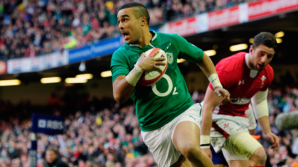 Simon Zebo crosses the try line for Ireland's first try of the Six Nations campaign (picture: Getty)