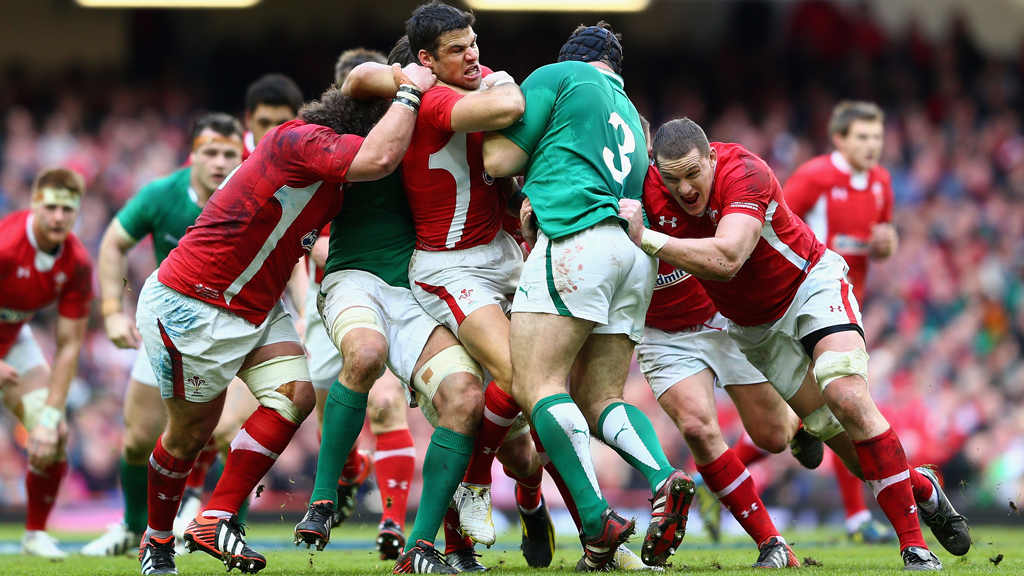 The Welsh and Irish teams battle for the ball (picture: Getty)