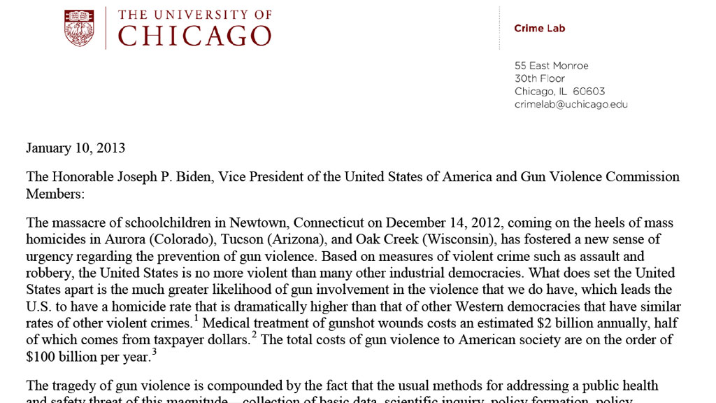 Letter from scientists on gun research