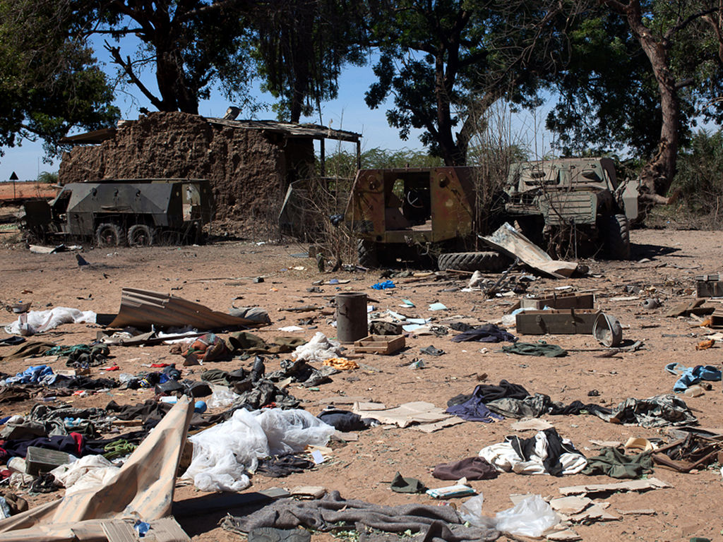 A Malian army base in Diabaly, taken over by jihadis, which was then  bombed by the French on 15 January. 