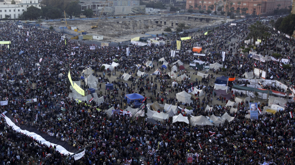 Protestors in Tahrir Square on the second anniversary of the Egyptian uprising (picture: Retuers)