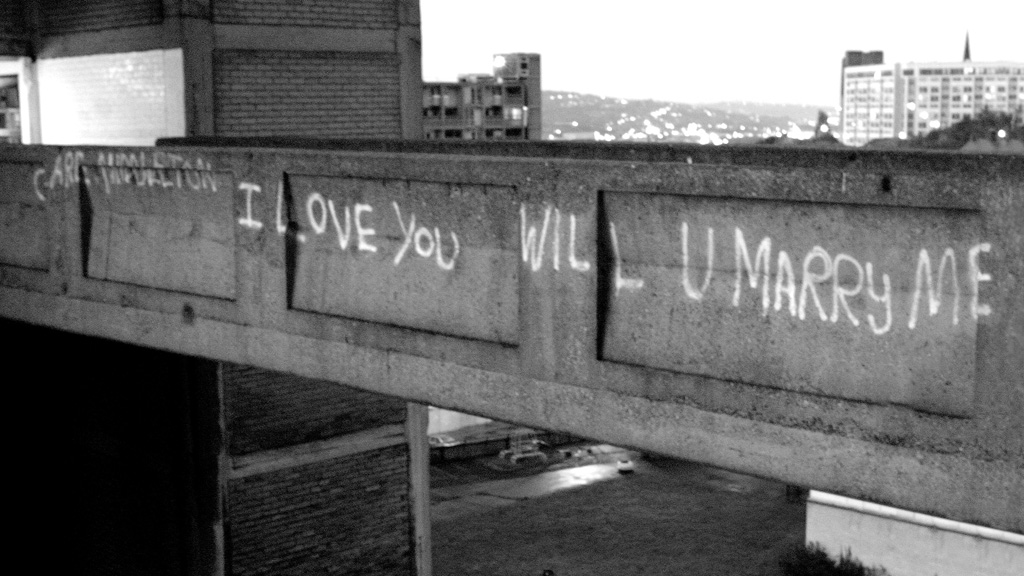 'I love you will u marry me' graffiti at Park Hill (picture, Urban Splash)