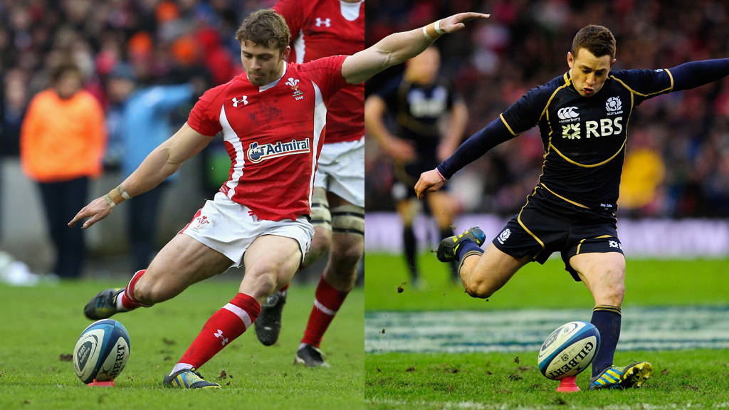 Leigh Halfpenny and Greig Laidlaw competing in the Six Nations match between Wales and Scotland (pictures: Getty)