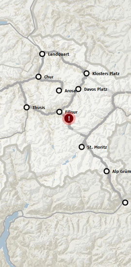 Map of affected railway line (Rhaetian Railway)