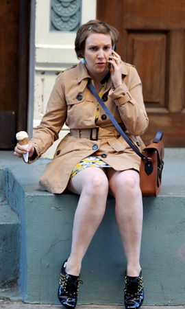 Lena Dunham during the filming of Girls (Getty)