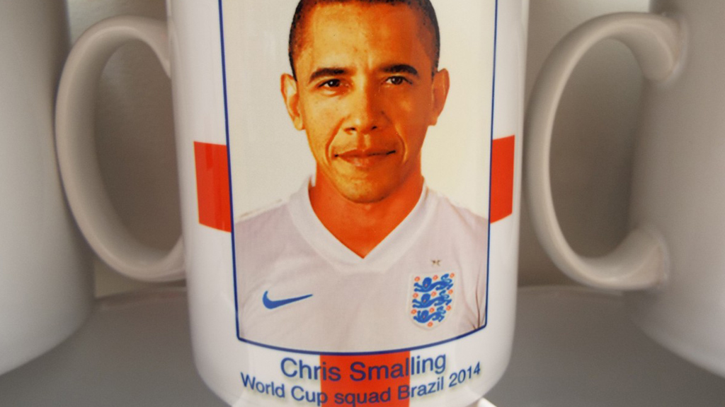 A picture of Barack Obama appears on the mug instead of England defender Chris Smalling