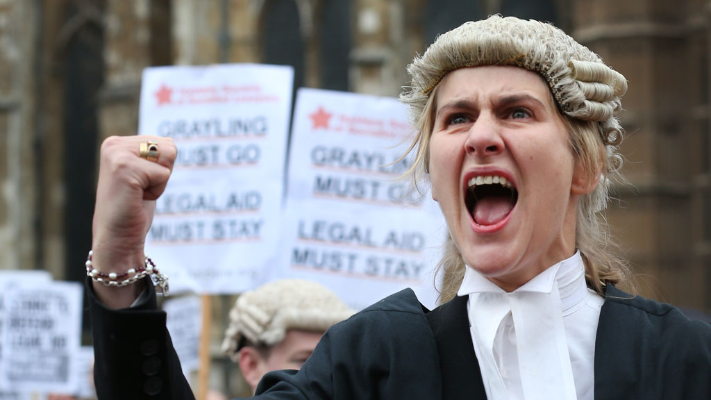 Barristers and solicitors protesting legal aid cuts in April (picture: Getty)