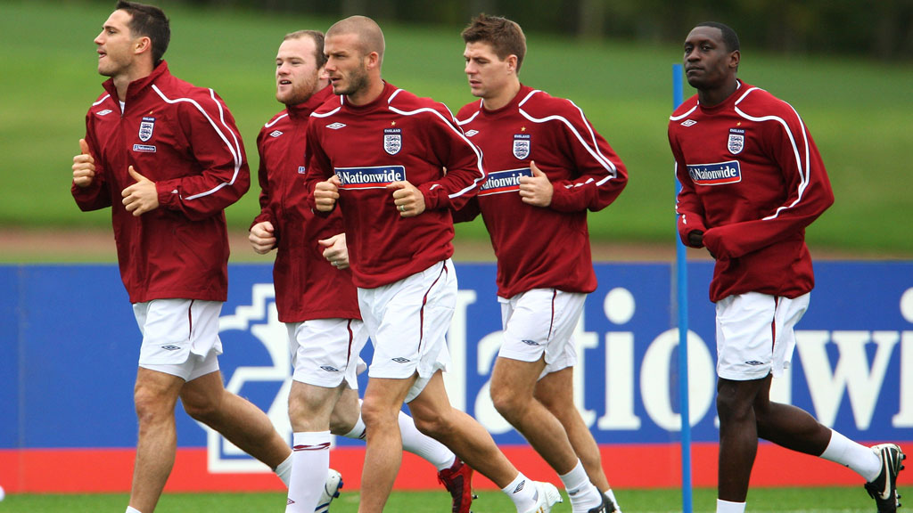 Wayne Rooney training with England team mates.