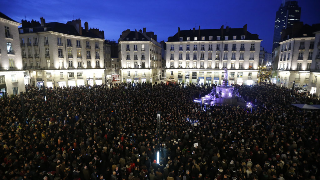 Protestors fill the Place Royal in Nantes (Reuters)