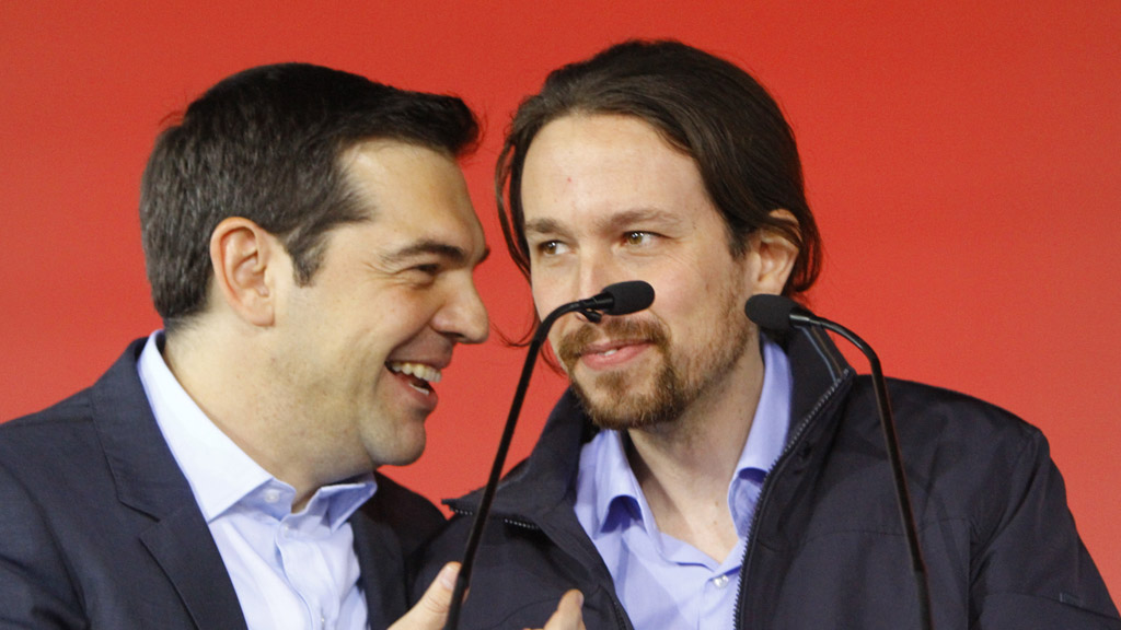 Greek Prime Minister Alexis Tsipras (l) with Podemos leader Pablo Iglesias (Getty)