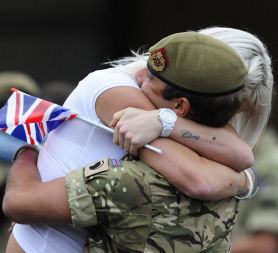 A British soldier returning home in February (Reuters)
