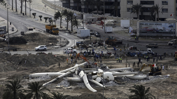 With the statue gone, the Bahrain authorities hope to show they mean to do all it takes to discourage protestors from gathering in the area. (Reuters)