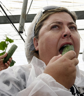 Spanish Agriculture Minister, Rosa Aguilar, went on TV this morning to eat cucumbers