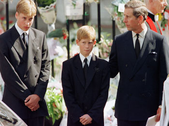 William, Harry and Charles attend Princes Diana's funeral