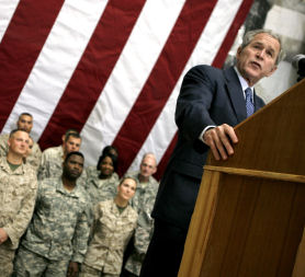 George W Bush addresses US troops. (Getty) 