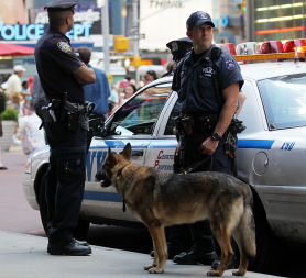 Police in New York on patrol for terrorist activity. (Getty)