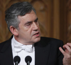 Gordon Brown at the Lord Mayor&apos;s banquet (credit:Reuters)